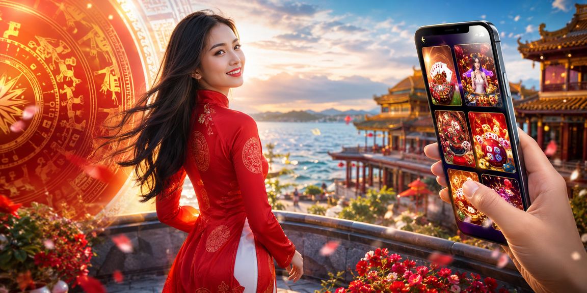 Người dùng trải nghiệm casino trực tuyến trên điện thoại tại Huế trong trang phục áo dài